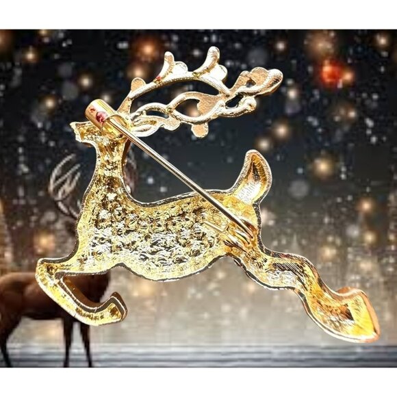 Reindeer Brooch Pin Rudolph Christmas Eve New Crystal Accents Santa Nort… - Picture 12 of 12